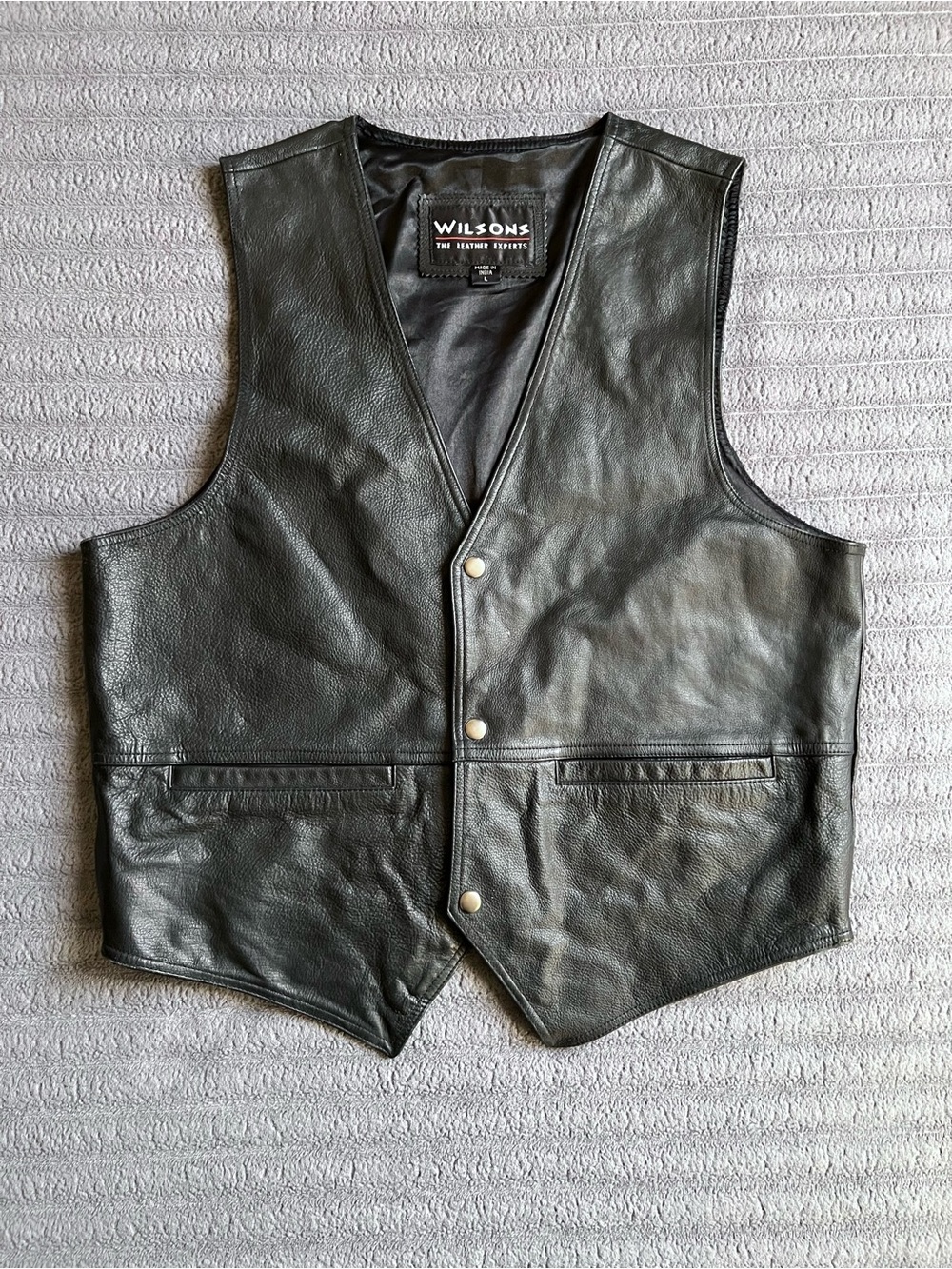 Wilsons Leather Genuine Leather Vest Men’s Large Black Biker Motorcycle Western